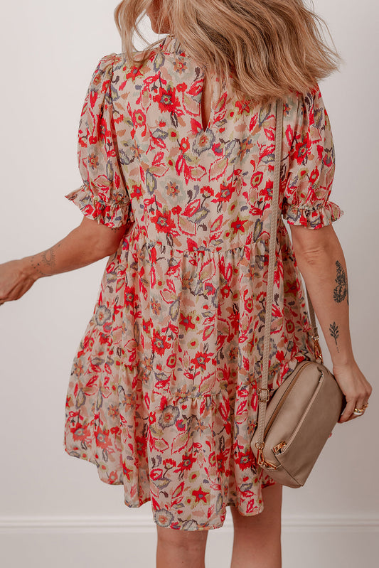 Floral Frilled Neck Mini Dress
