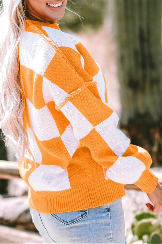 Checker Bishop Sleeve Sweater