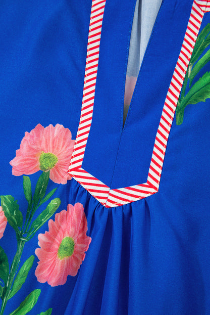 Floral Split Neck Mini Dress