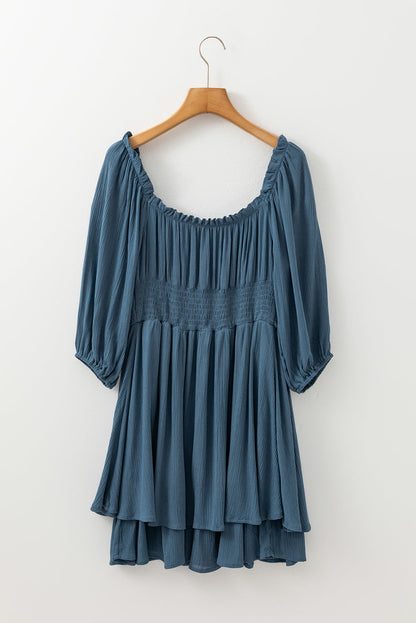 Ruched 3/4 Sleeve Layered Mini Dress