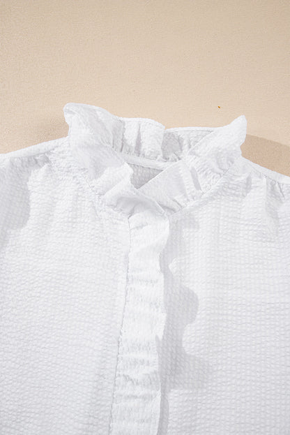 Stripe Ruffle Bubble Sleeve Shirt