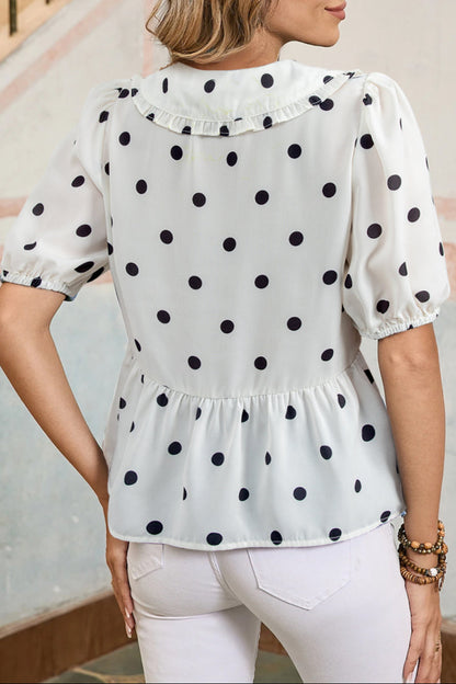 Polka Dot Frilled Collar Top