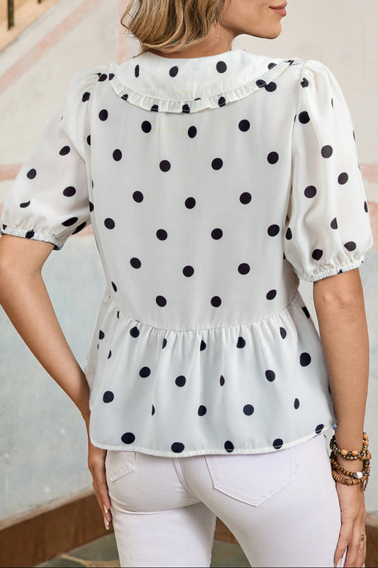 Polka Dot Frilled Collar Top
