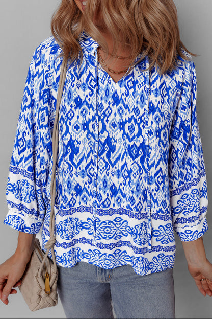 Boho Tied Neck 3/4 Sleeve Blouse