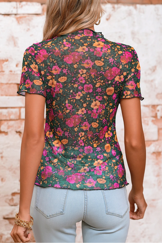 Floral Mesh Short Sleeve Top