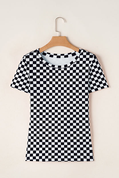 Checker Ribbed Knit Crewneck T-Shirt