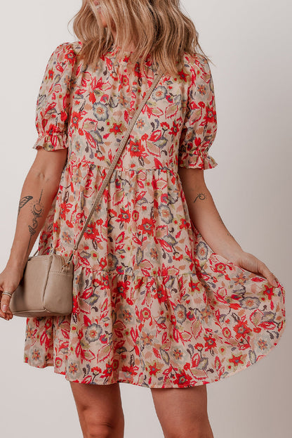 Floral Frilled Neck Mini Dress