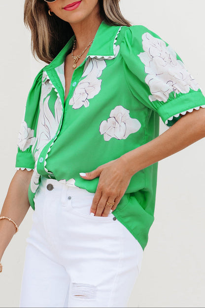 Floral Ric-Rac Puff Sleeve Shirt