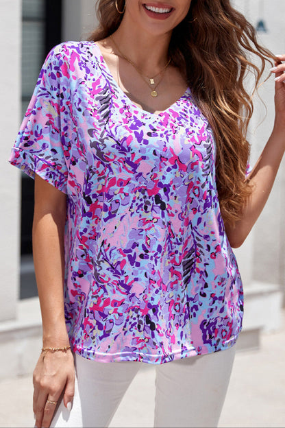 Floral Short Sleeve V-Neck Tee