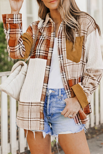 Plaid Colorblock Patchwork Shirt Jacket