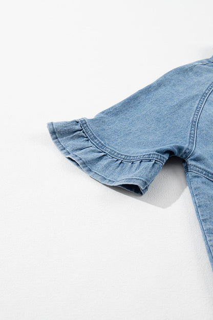 Denim Frilled Short Sleeve Dress