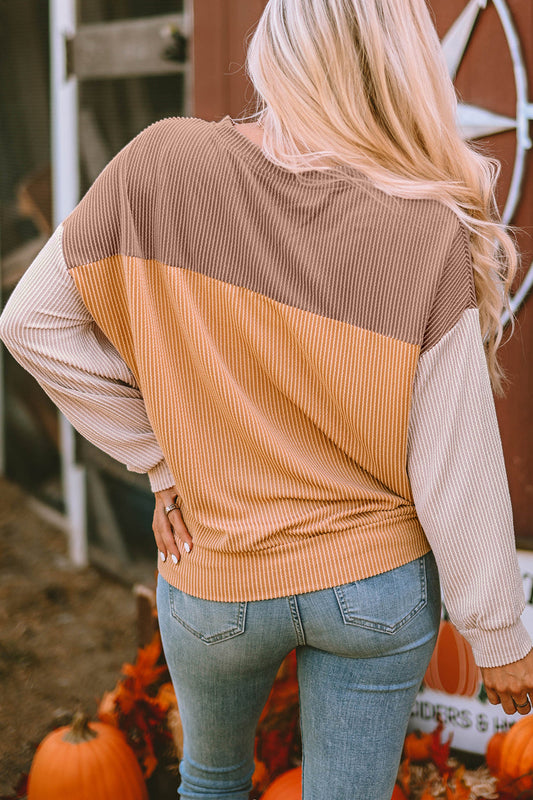 Colorblock Ribbed Long Sleeve Top