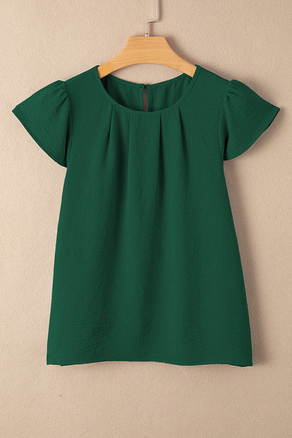 Pleated Flounce Sleeve Textured Blouse