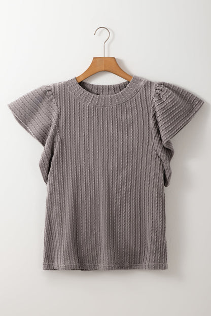 Solid Cable Textured Flutter Sleeve Top