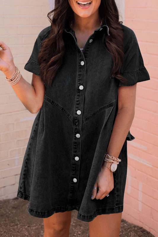 Denim Frilled Short Sleeve Dress