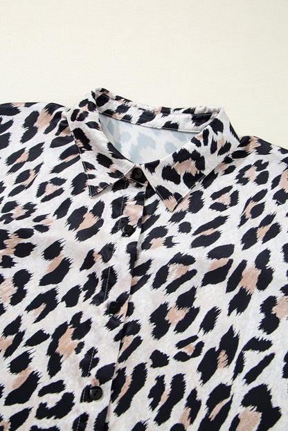Leopard 3/4 Sleeve Buttoned Shirt