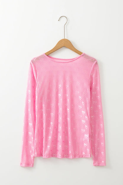 Bow Mesh Long Sleeve Top