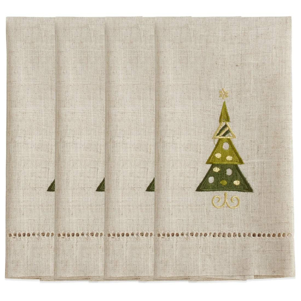 Embroidered Christmas Tree Guest Towels — Set of 4