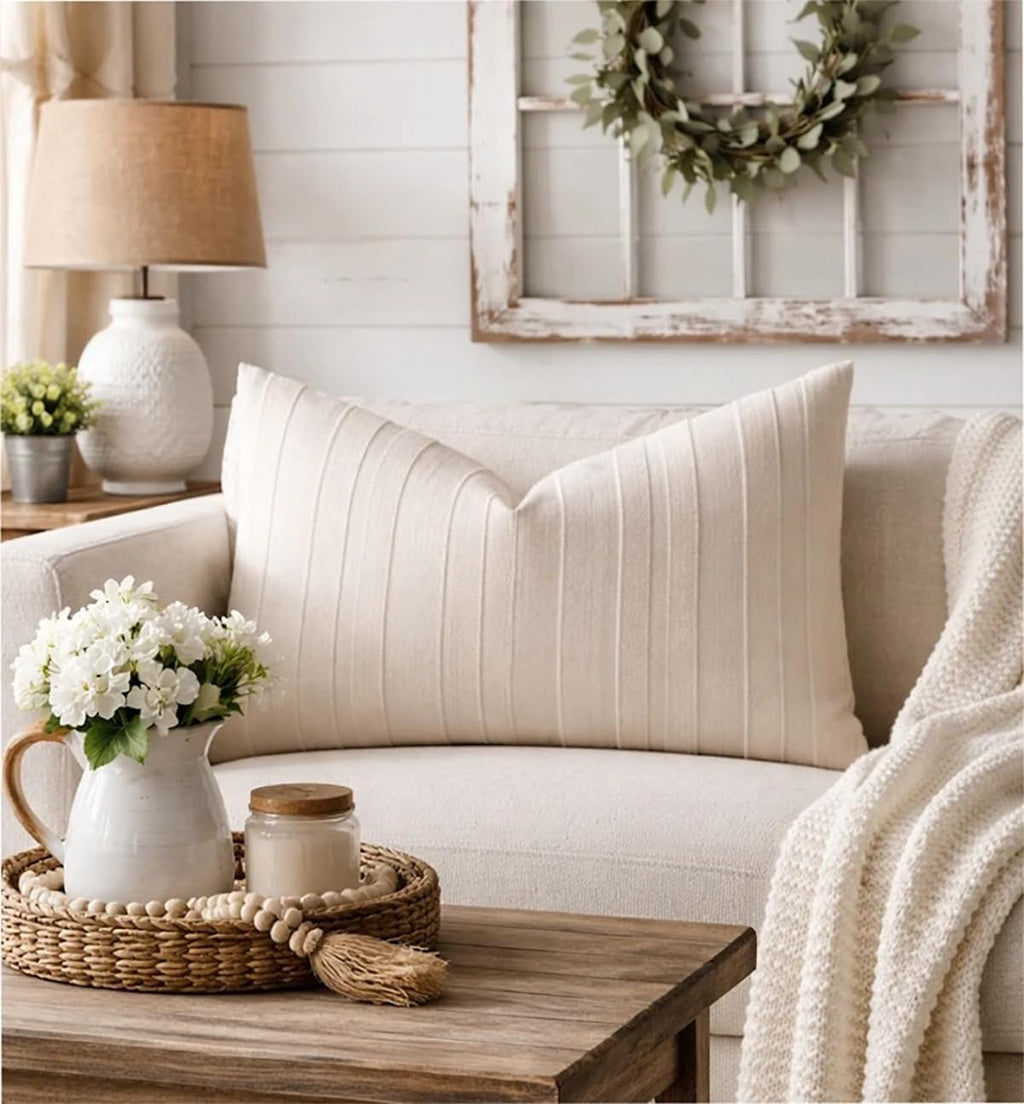Textured Striped Throw Pillow Cover