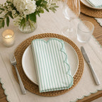 Natural Scalloped Stripe Cloth Napkins
