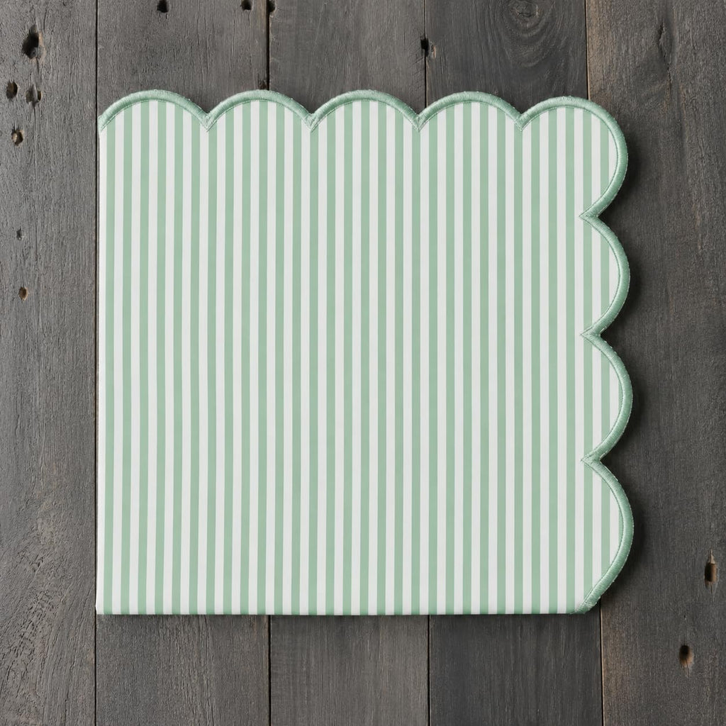 Natural Scalloped Stripe Cloth Napkins