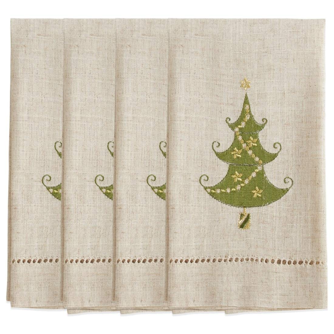 Embroidered Lighted Christmas Tree Guest Towels — Set of 4