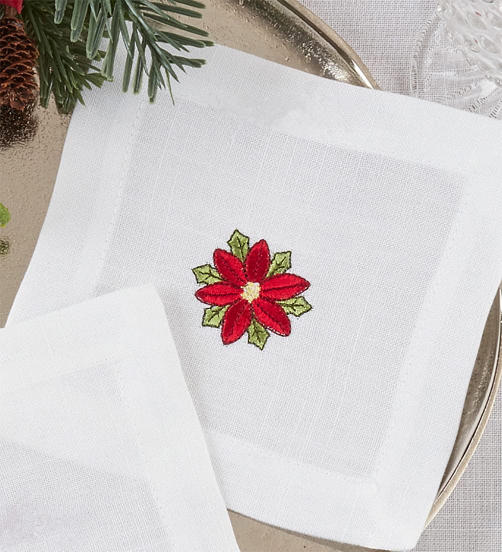 Embroidered Christmas Cocktail Napkins — Set of 4
