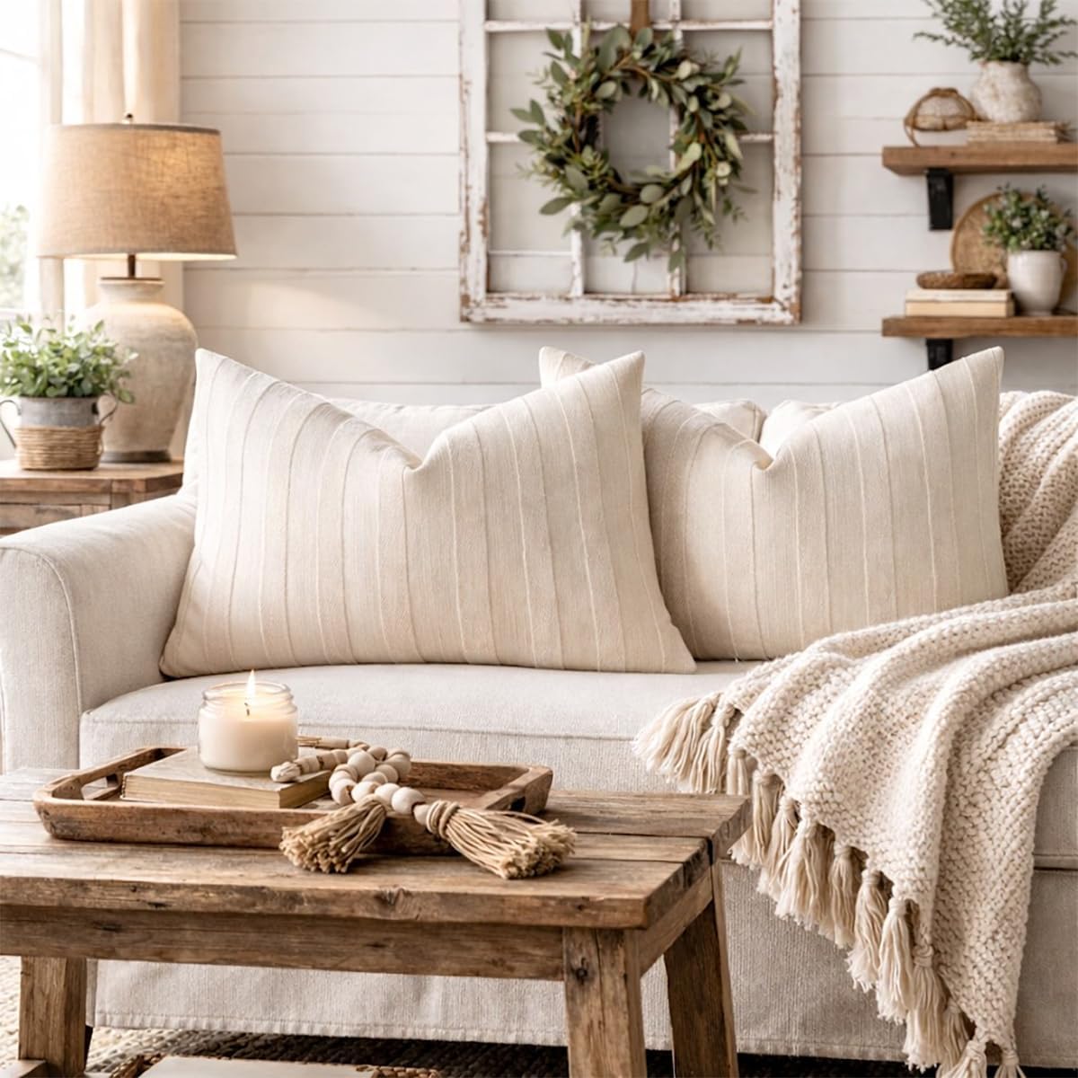 Textured Striped Throw Pillow Cover