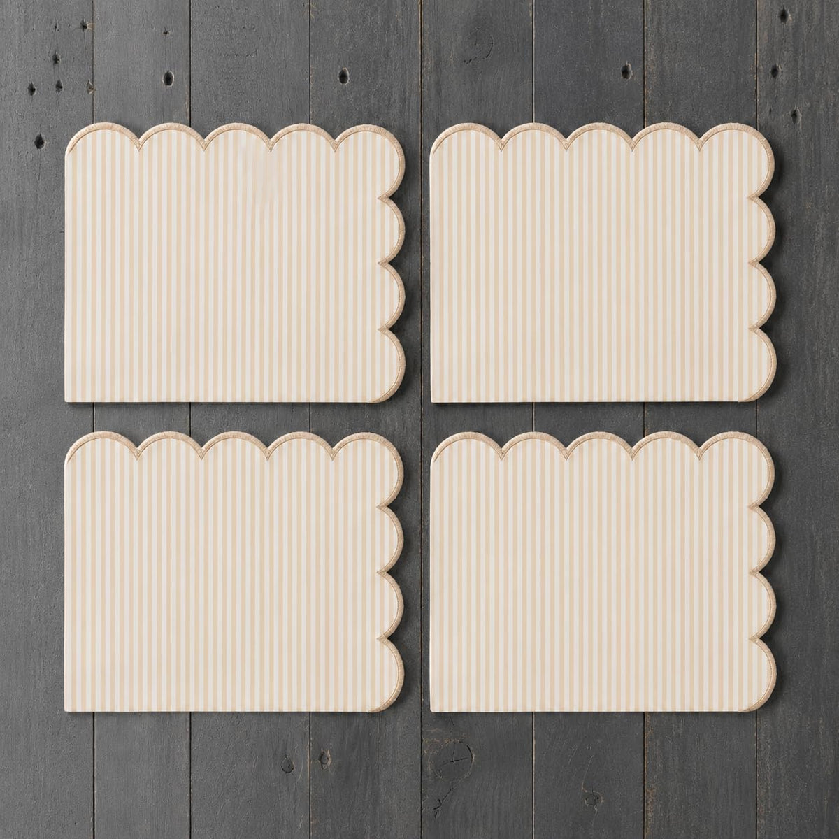 Natural Scalloped Stripe Cloth Napkins