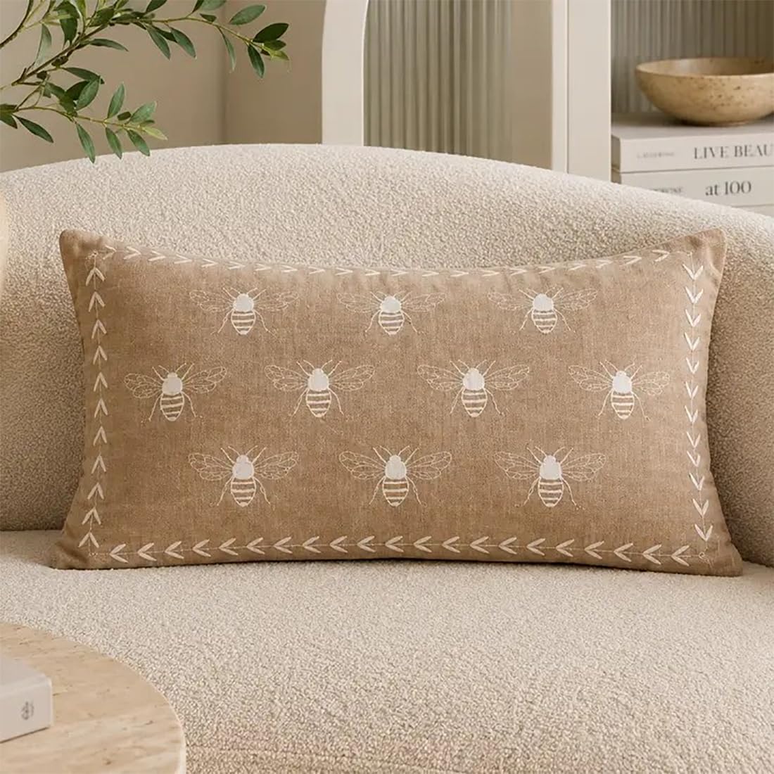 Embroidered Honeybee Pillow