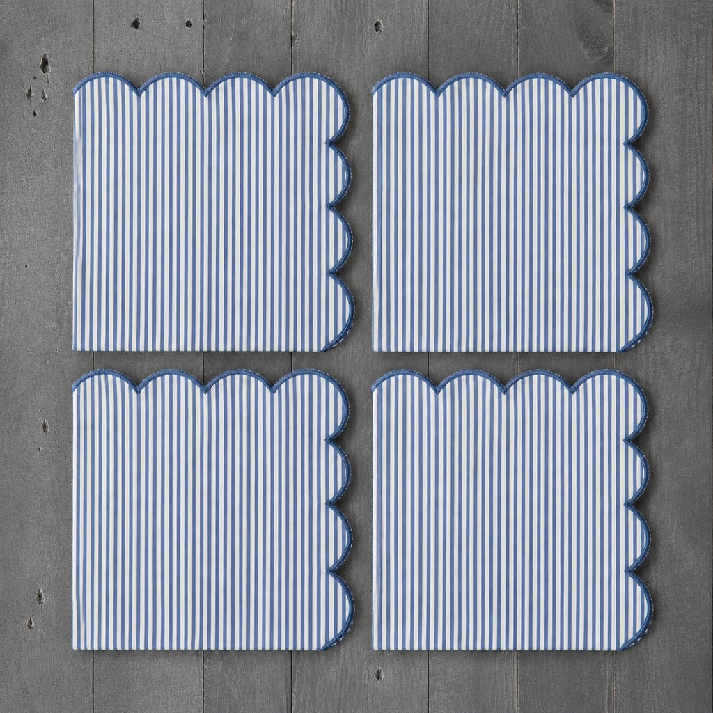 Natural Scalloped Stripe Cloth Napkins