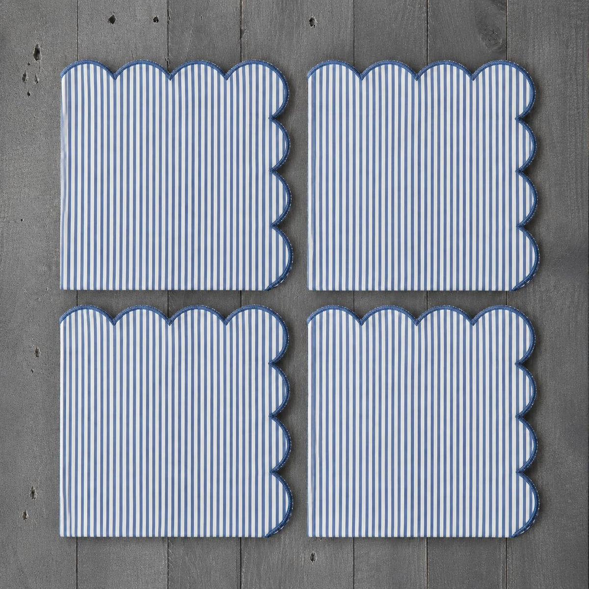 Natural Scalloped Stripe Cloth Napkins