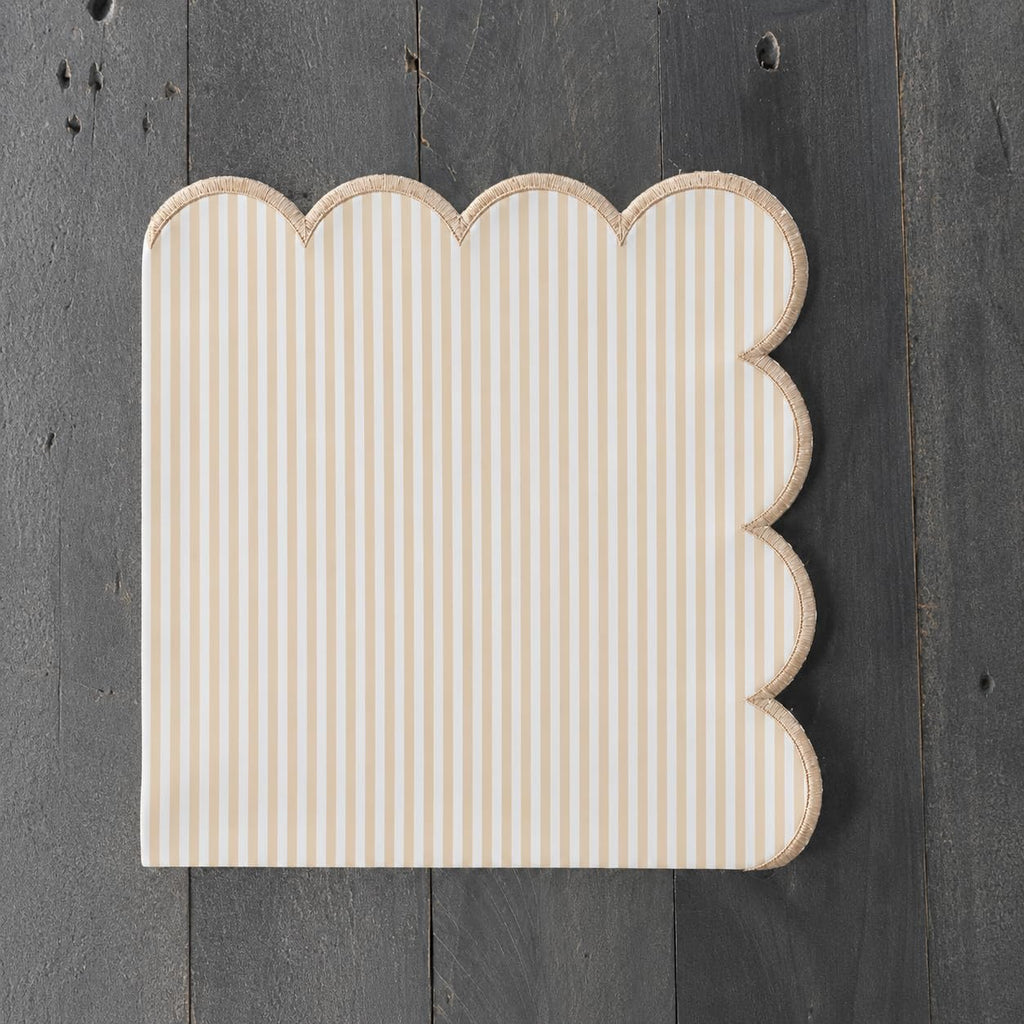 Natural Scalloped Stripe Cloth Napkins