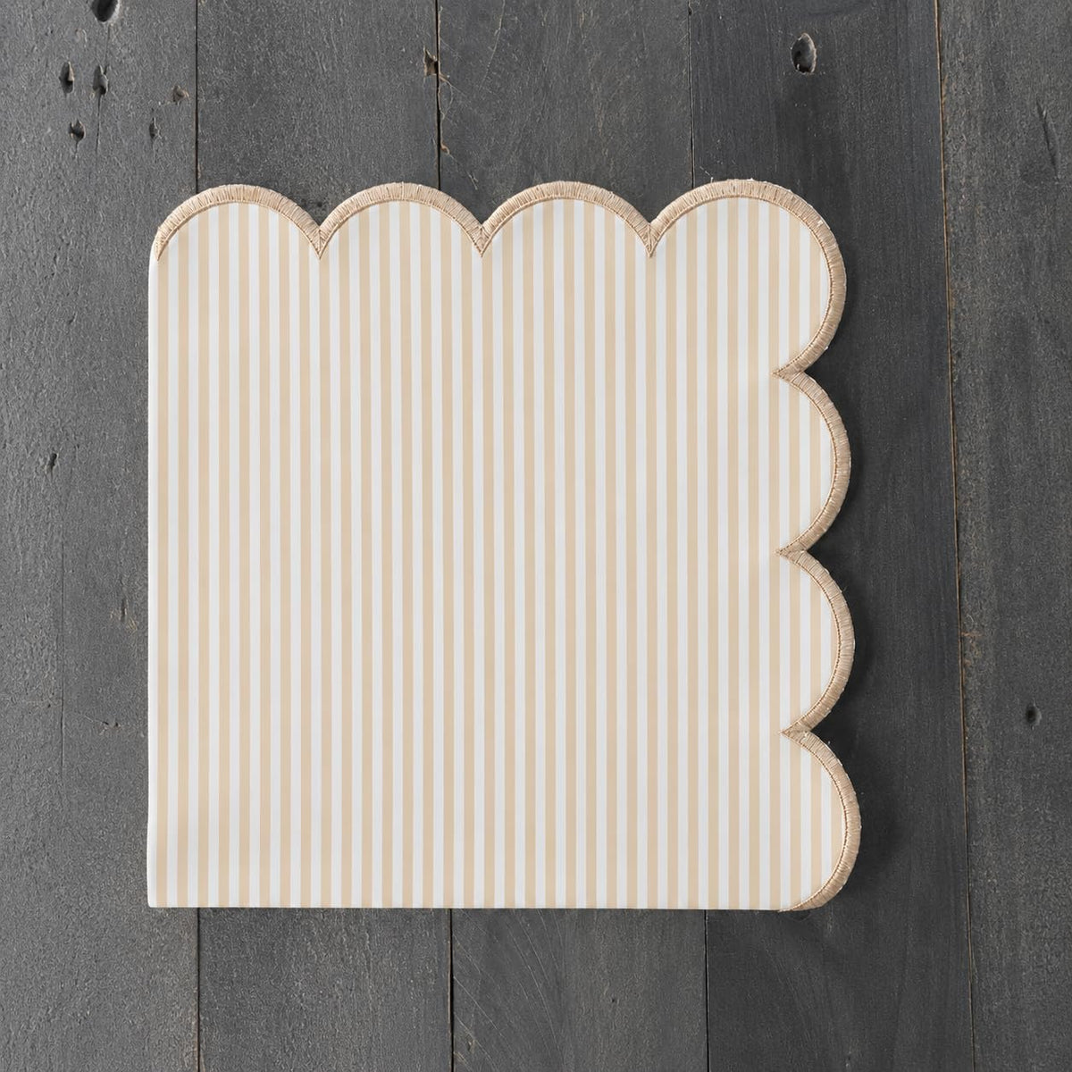 Natural Scalloped Stripe Cloth Napkins