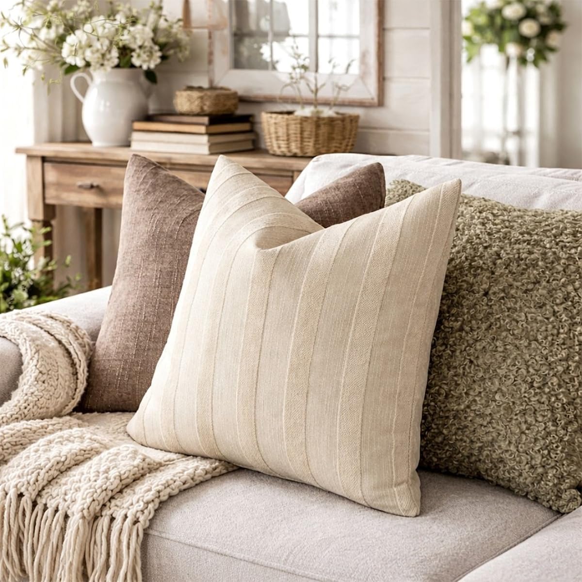 Textured Striped Throw Pillow Cover