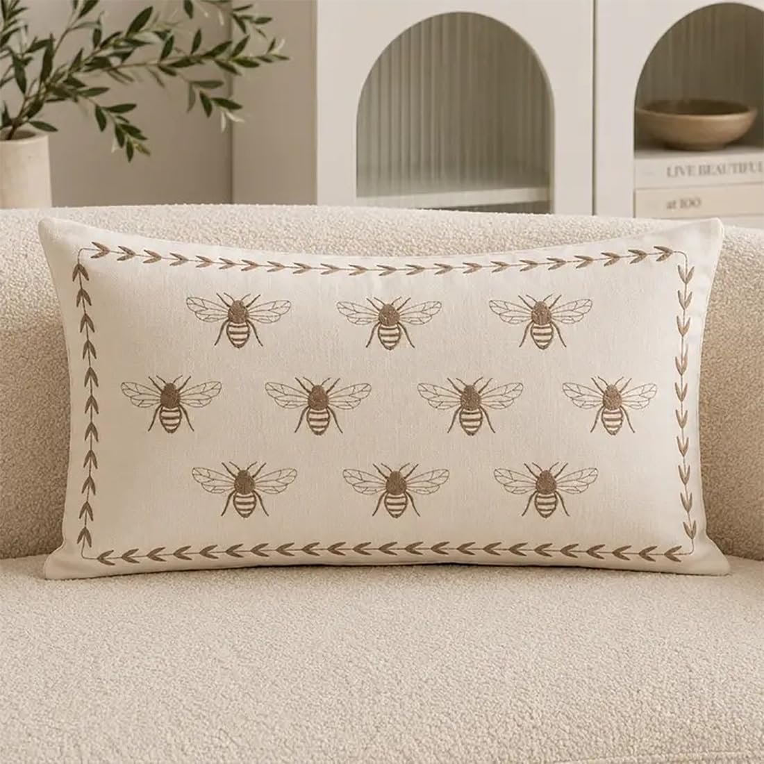 Embroidered Honeybee Pillow