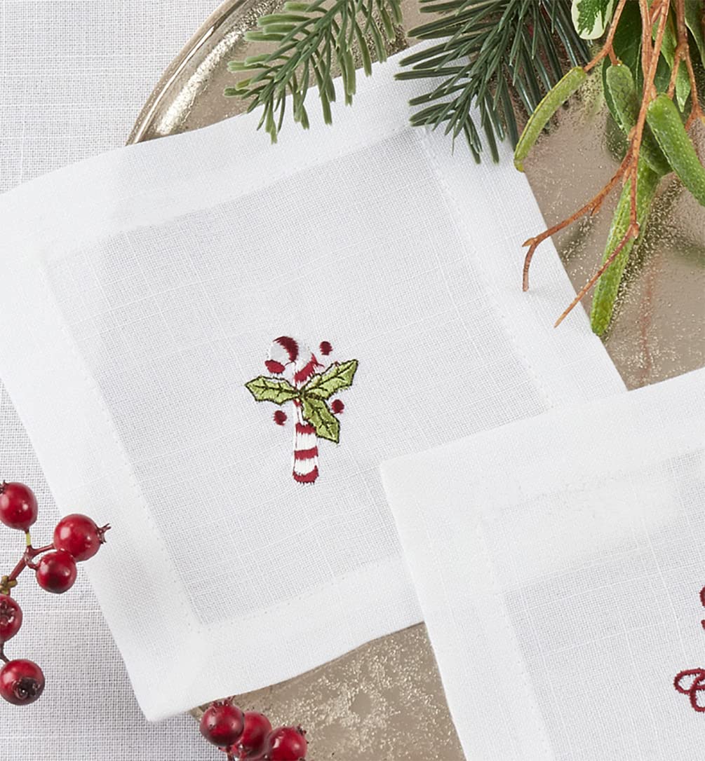Embroidered Christmas Cocktail Napkins — Set of 4