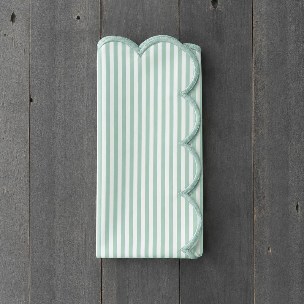 Natural Scalloped Stripe Cloth Napkins