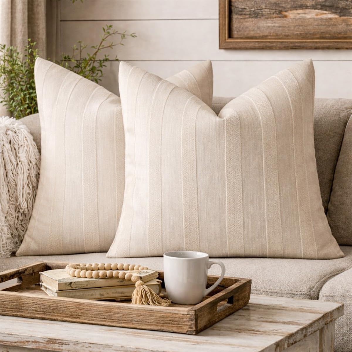 Textured Striped Throw Pillow Cover