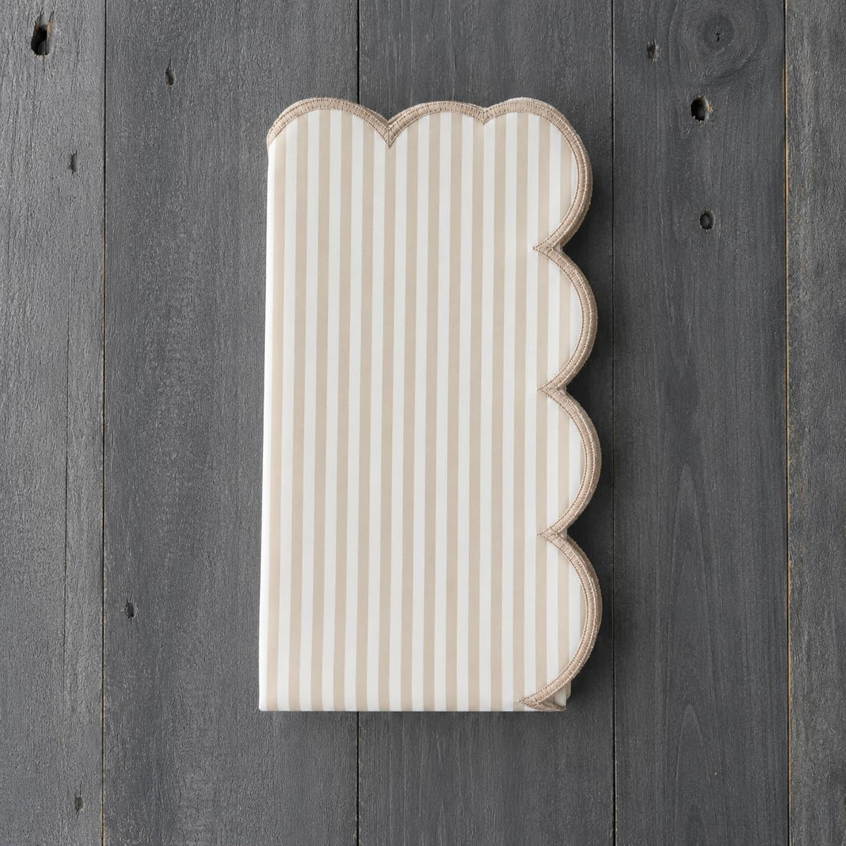 Natural Scalloped Stripe Cloth Napkins