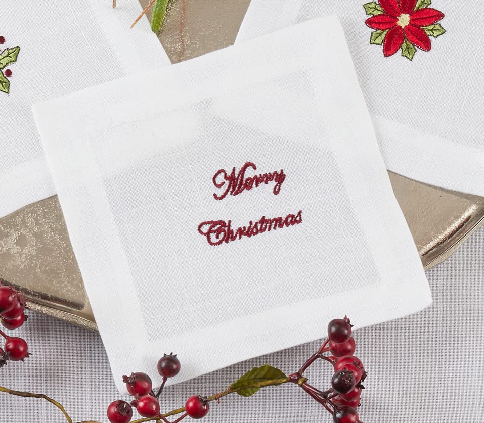 Embroidered Christmas Cocktail Napkins — Set of 4