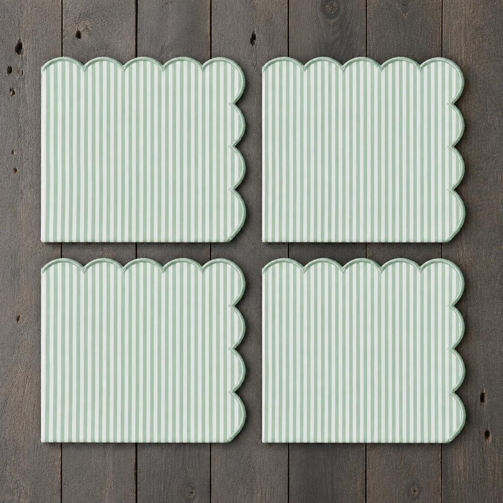 Natural Scalloped Stripe Cloth Napkins