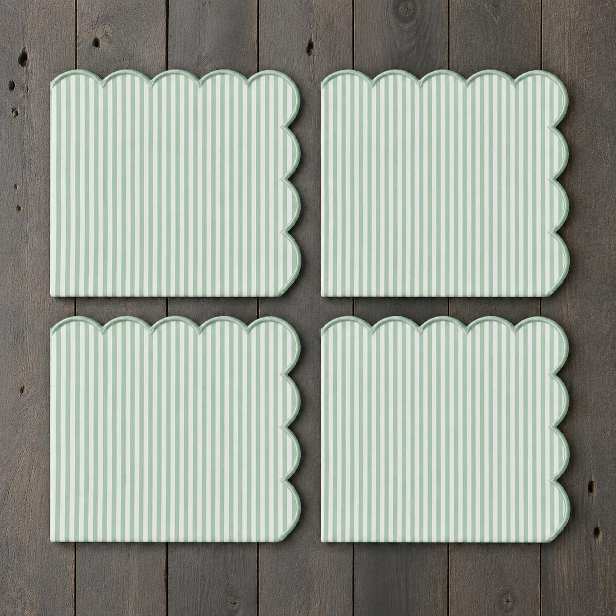 Natural Scalloped Stripe Cloth Napkins