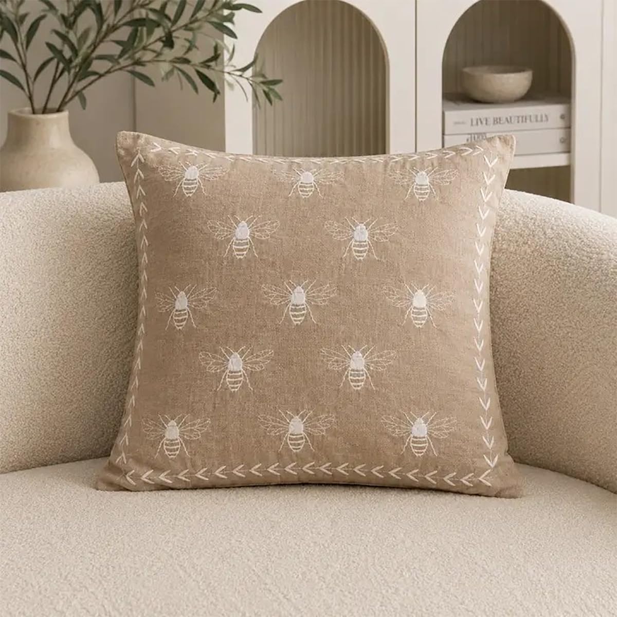 Embroidered Honeybee Pillow