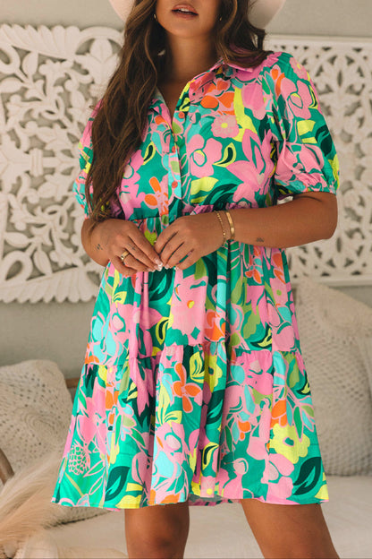 Floral Puff Sleeve Babydoll Dress