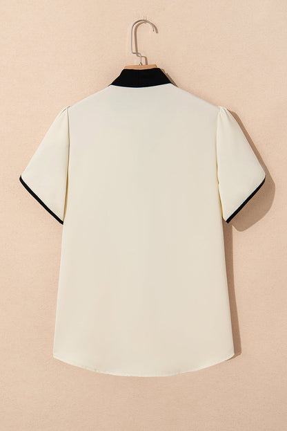 Stripe Contrast Bow Neckline Blouse