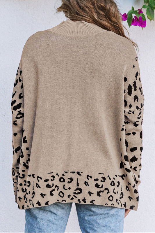 Leopard Colorblock Mock Neck Sweater