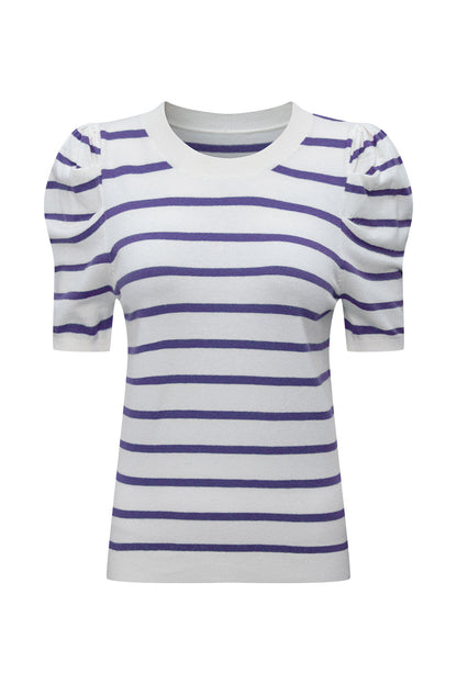 Stripe Ruched Bubble Sleeve Top