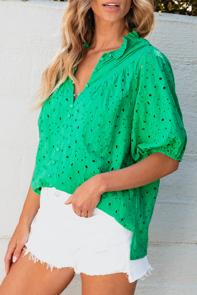Eyelet Embroidered Puff Sleeve Blouse