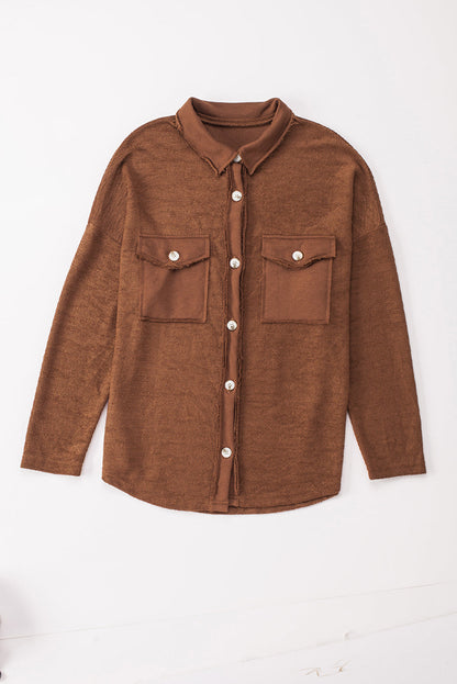 Textured Contrast Flap Pocket Shacket